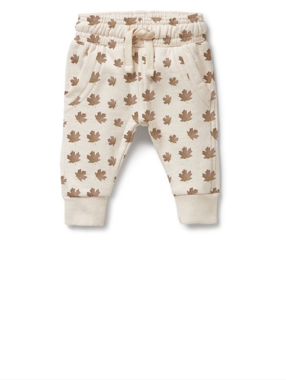 Neutral Leaf-Print Jogger Pants for Kids